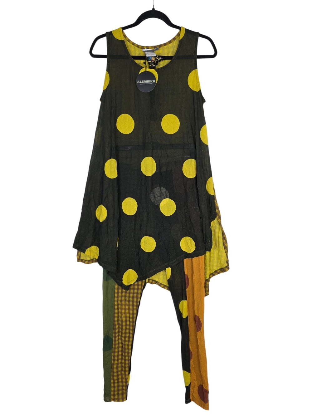 Alembika Black Tunic with Bold Yellow Polka Dots Clowny festival Set top & pants